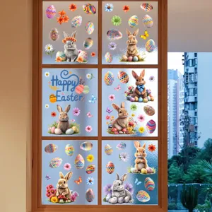 Colorful Easter window stickers featuring rabbits and eggs for festive home decoration