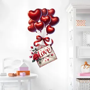 Vista dettagliata dell'adesivo da parete di San Valentino con palloncini a cuore e lettera