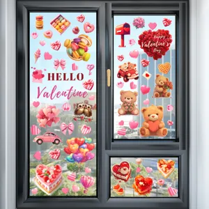 Valentine's Day heart and bear static window clings for shop glass decoration display