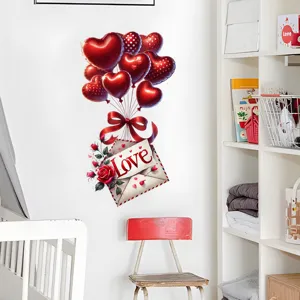 Adesivi murali palloncini cuore rosso e busta d'amore per decorazione di San Valentino