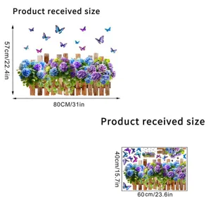Detailed size specifications for hydrangea and butterfly fence static window stickers