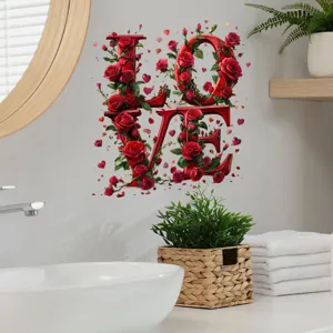 Adesivo murale LOVE 3D rosso con rose e cuori per la decorazione della casa