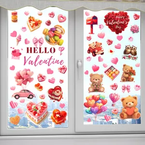 Valentine's Day window static stickers with bear, heart and cake designs.