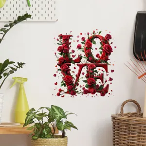 Adesivo murale San Valentino con scritta LOVE e rose rosse e cuori
