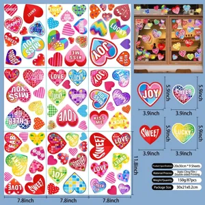 87Pcs heart-shaped static window stickers with English slogans for glass decoration