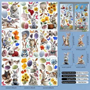 Technical specifications and detailed dimensions for 111pcs Easter bunny static window stickers.