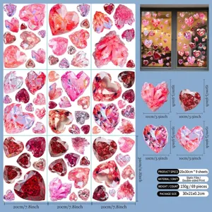 Detail view of 69pcs heart crystal static window stickers with size specifications