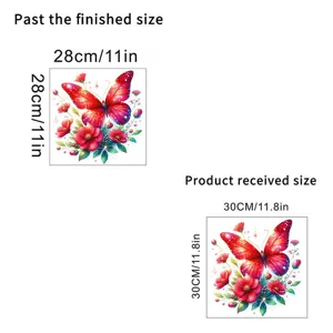 Detail of butterfly wall sticker showing received vs. finished dimensions