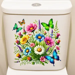 Colorful floral and butterfly waterproof self-adhesive toilet sticker for bathroom decor