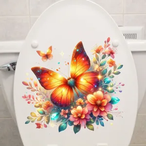Vibrant colorful butterfly and floral waterproof decal for bathroom toilet lid decoration