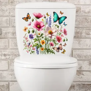 Vibrant floral and butterfly waterproof self-adhesive toilet tank stickers