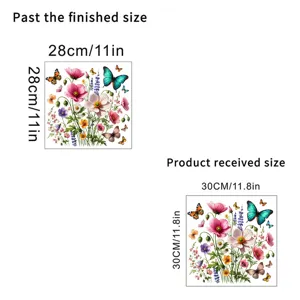Size detail showing finished 28x28cm and received 30x30cm floral butterfly wall stickers
