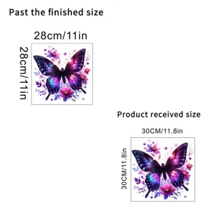 Dimension guide for colorful butterfly wall sticker showing received and finished sizes.
