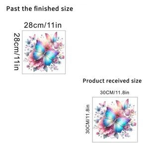 Detailed view comparing product size and finished butterfly wall sticker dimensions