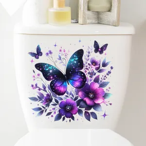 Vibrant butterfly and purple floral waterproof self-adhesive toilet tank sticker decal