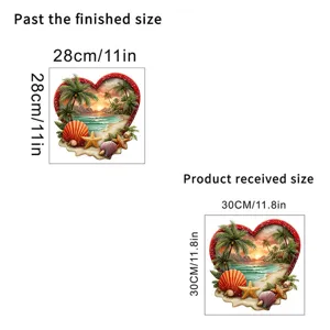 Detailed size comparison for heart-shaped beach wall stickers in 28cm and 30cm sizes.