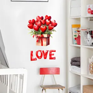 Detail of Valentine's Day wall decal featuring heart balloons in a gift box and LOVE text.