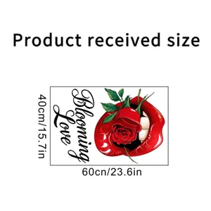 Product dimensions of red lip and rose wall decal showing 40x60 cm or 15.7x23.6 inch size
