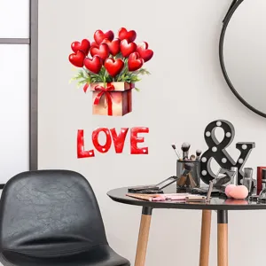 Valentine's Day heart balloon gift box wall sticker with LOVE lettering detail