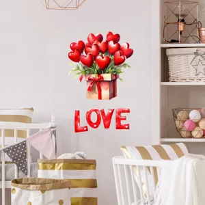 Lifestyle scene of heart balloon and 'LOVE' wall stickers in a bright room.