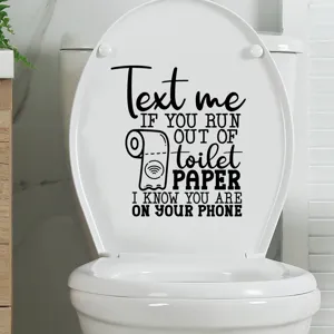 Funny toilet lid decal sticker with 'Text me' humorous quote and paper roll