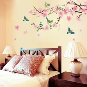 Chinese style peach blossom and bird self-adhesive wall sticker for bedroom home decor