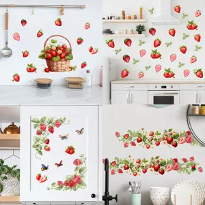 Waterdichte PVC Aardbei Vlinder Bloemenmand Zelfklevende Wandsticker Cartoon Fruit Plant Venster Glas Badkamer Toilet Creatieve Achtergrond Muursticker Home Decor