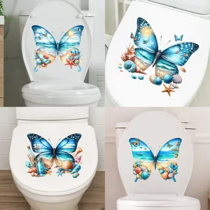 Butterfly Beach Scenery Waterproof Wall Sticker PVC Self Adhesive Toilet Sticker For Bathroom Home Decor