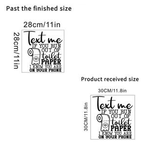 Detail view of waterproof toilet sticker showing finished size and received dimensions