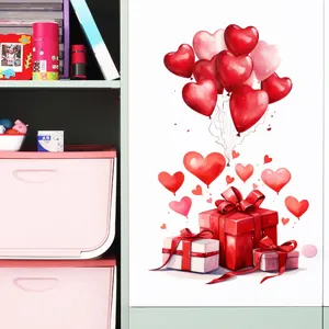 Watercolor heart balloon and gift box wall sticker applied on white cabinet surface