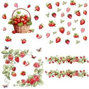 Aquarel aardbei en vlinder zelfklevende muurstickers voor decoratie in huis en kamer