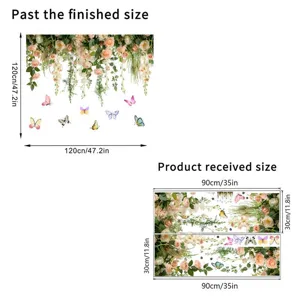 Wall sticker dimensions comparison showing finished effect and product received sizes
