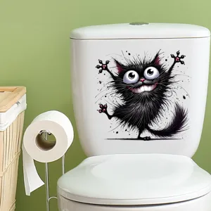 Lustiger Cartoon schwarze Katze wasserdicht Aufkleber für Toilette und Badezimmer Deko