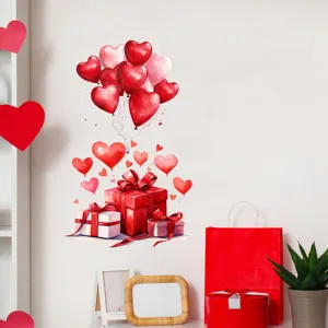 Romantic Valentine's Day wall sticker featuring heart balloons and red gift boxes decor