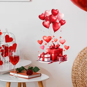 Valentine's Day wall decal showing watercolor heart balloons and gift boxes on a wall
