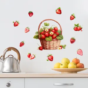 Realistische aardbeienmand muurstickers voor decoratie van keukenwanden en glasplaten