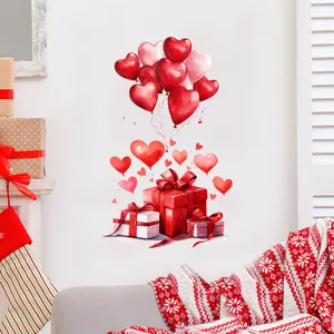 Valentine's Day heart balloons and gift boxes waterproof wall sticker on white wall