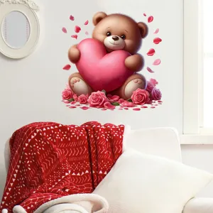 Schattige Valentijnsdag beer met hart muursticker voor de moderne woonkamer decoratie