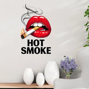 Artistic wall decal featuring red lips and smoking cigarette for modern home decor