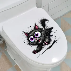 Lustiger schwarzer Katzen Toilettenaufkleber wasserdicht Anwendung auf weißem Klodeckel