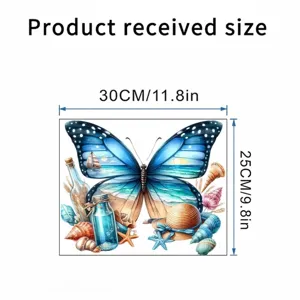 Detailed measurement showing 30x25cm size for blue beach butterfly wall sticker