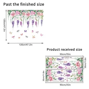 Detail of floral and butterfly wall stickers showing finished and received sizes