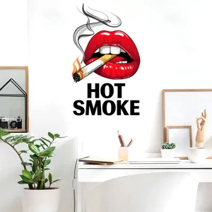 Artistic red lips and hot smoke wall sticker displayed in a modern white office