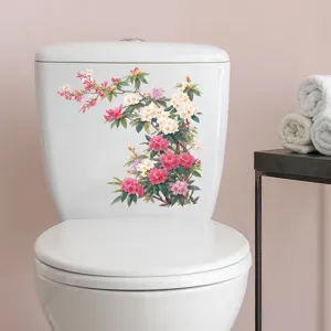Self-adhesive waterproof floral toilet sticker with pink and white plum blossoms decoration
