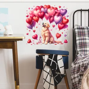 Decorative Valentine's heart balloons and golden retriever wall sticker for bedroom
