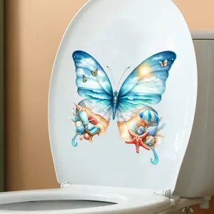 Vibrant beach landscape butterfly toilet seat lid decal sticker for bathroom decor
