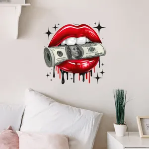 Modern artistic red lips biting dollar roll wall decal sticker for stylish home decor