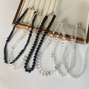 Elegant Agate Crystal Bead Necklace For Women Men Transparent Black Natural Stone Magnetic Clasp Choker Clavicle Chain Jewelry