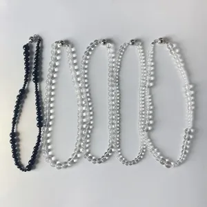 Handmade white crystal and black bead choker necklaces with magnetic clasp closure