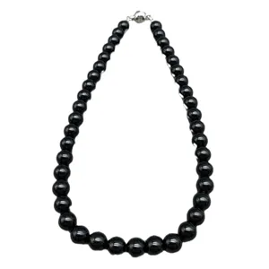 Elegant black obsidian beaded necklace featuring a secure magnetic clasp for women